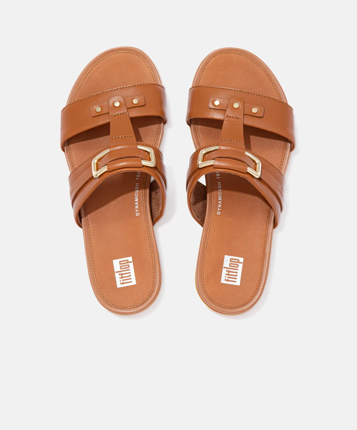 FitFlop Gracie Stud-Buckle Leather Slides Brown