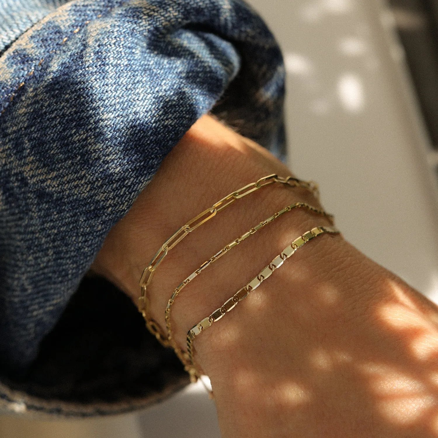 Flat Drawn Bold Bracelet | Solid 14k Gold