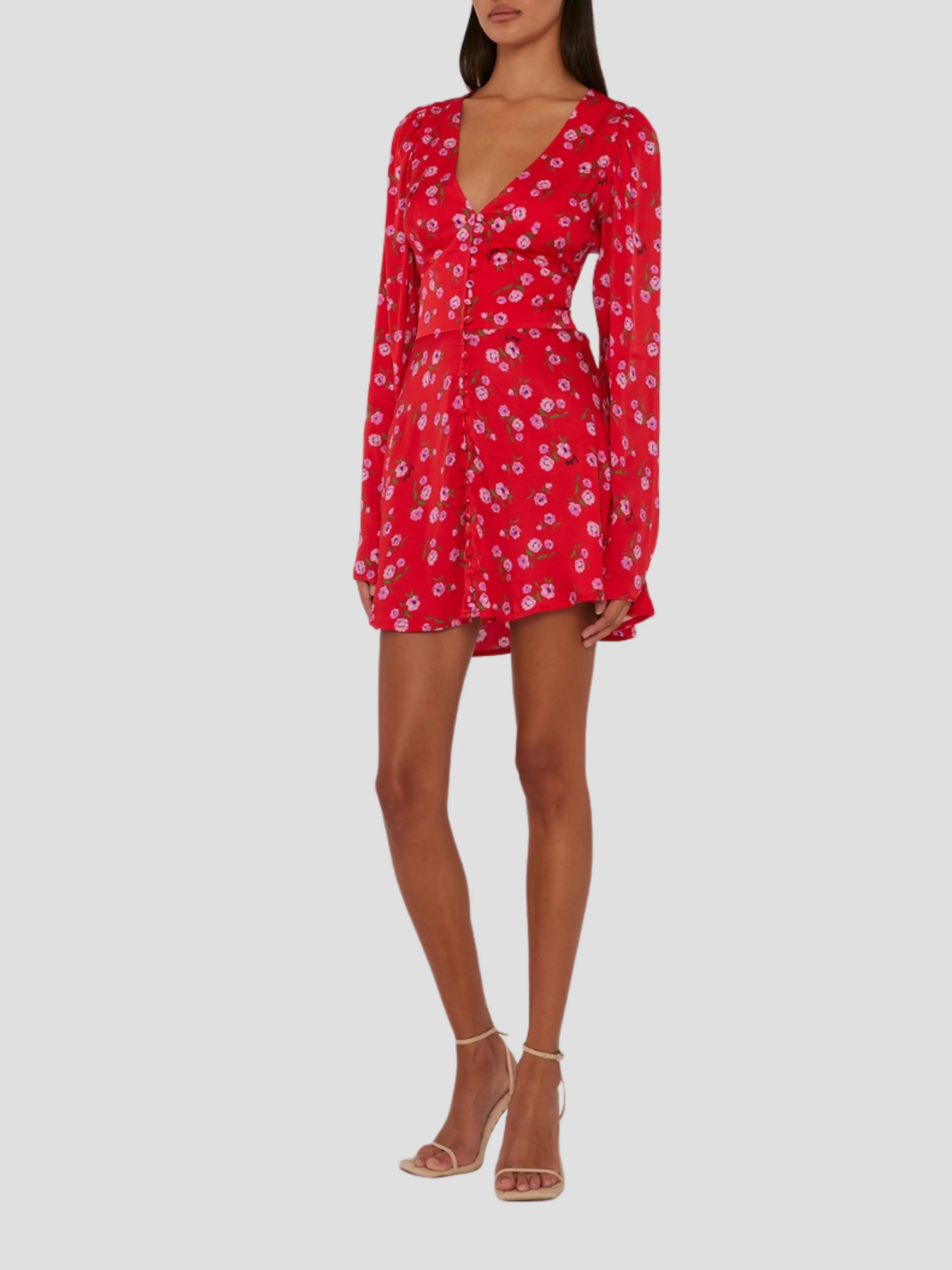 Floral Printed V-Neck Mini Dress