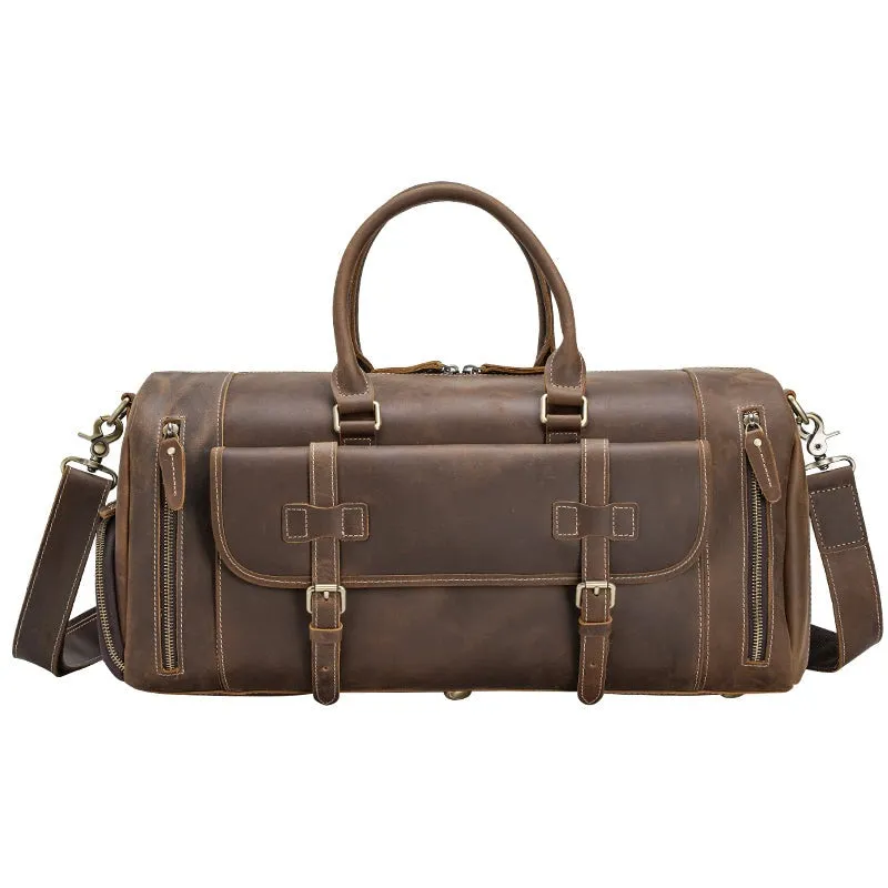 Genuine Leather Overnight Travel Duffel Weekender