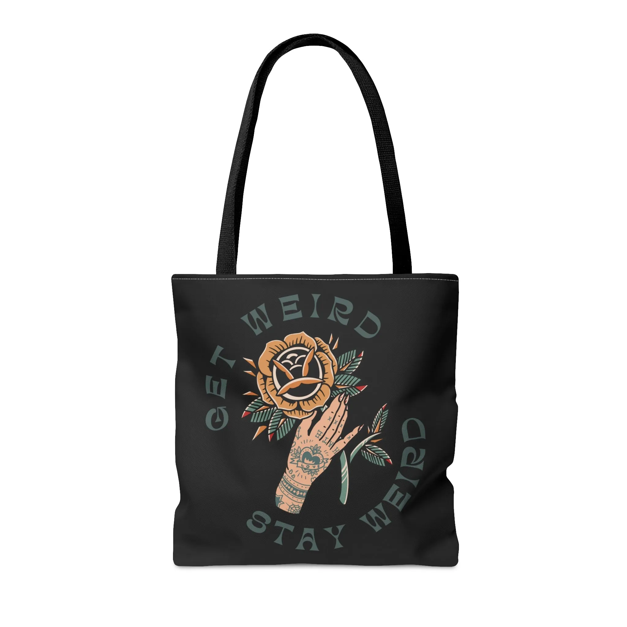 Get Weird Stay Weird Tattoo Tote Bag in Black / Vintage American Old School Traditional Tattoo Flash  / Punk Rock Beach Shopping