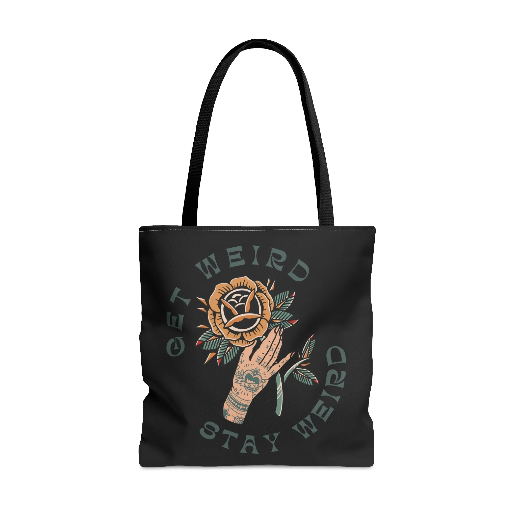 Get Weird Stay Weird Tattoo Tote Bag in Black / Vintage American Old School Traditional Tattoo Flash  / Punk Rock Beach Shopping