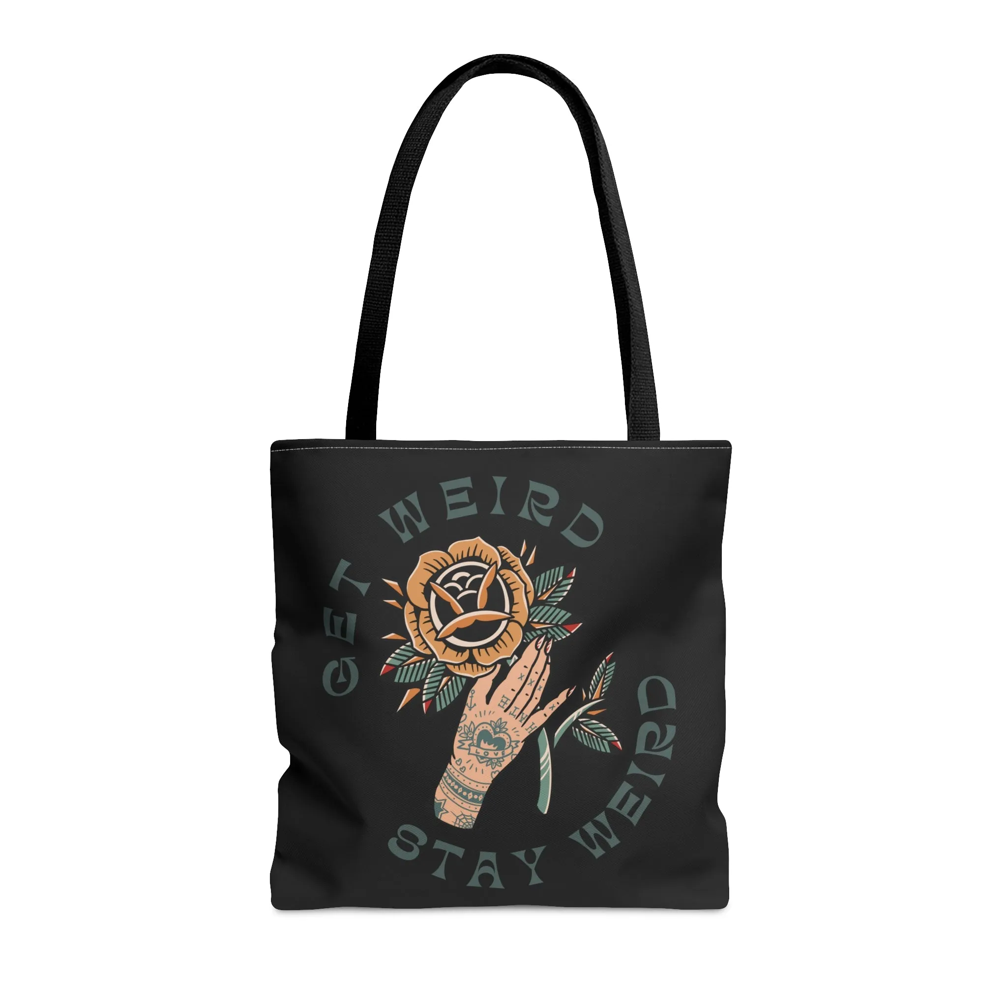 Get Weird Stay Weird Tattoo Tote Bag in Black / Vintage American Old School Traditional Tattoo Flash  / Punk Rock Beach Shopping