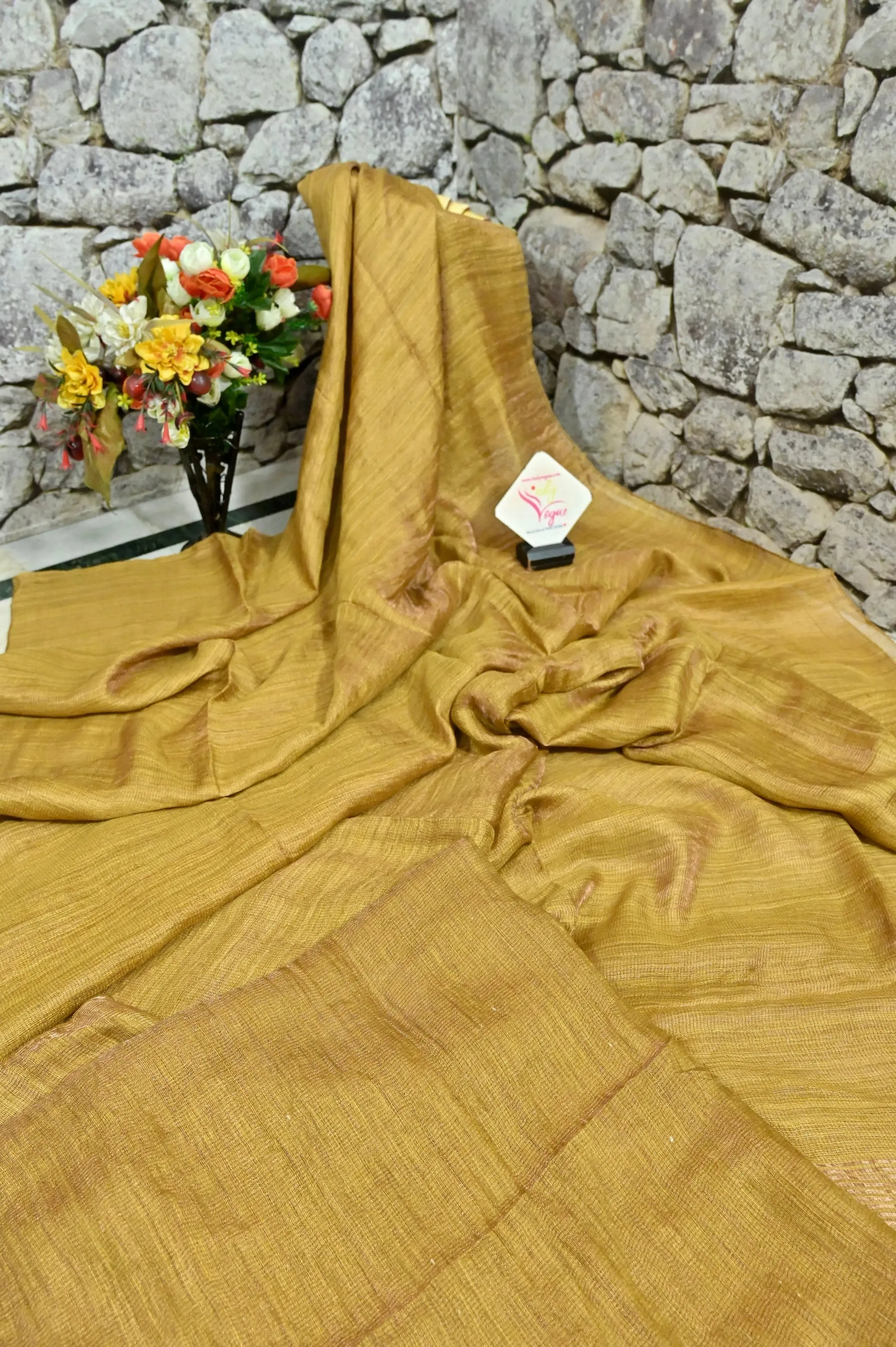 Golden Color Pure Metalic Matka Silk Saree