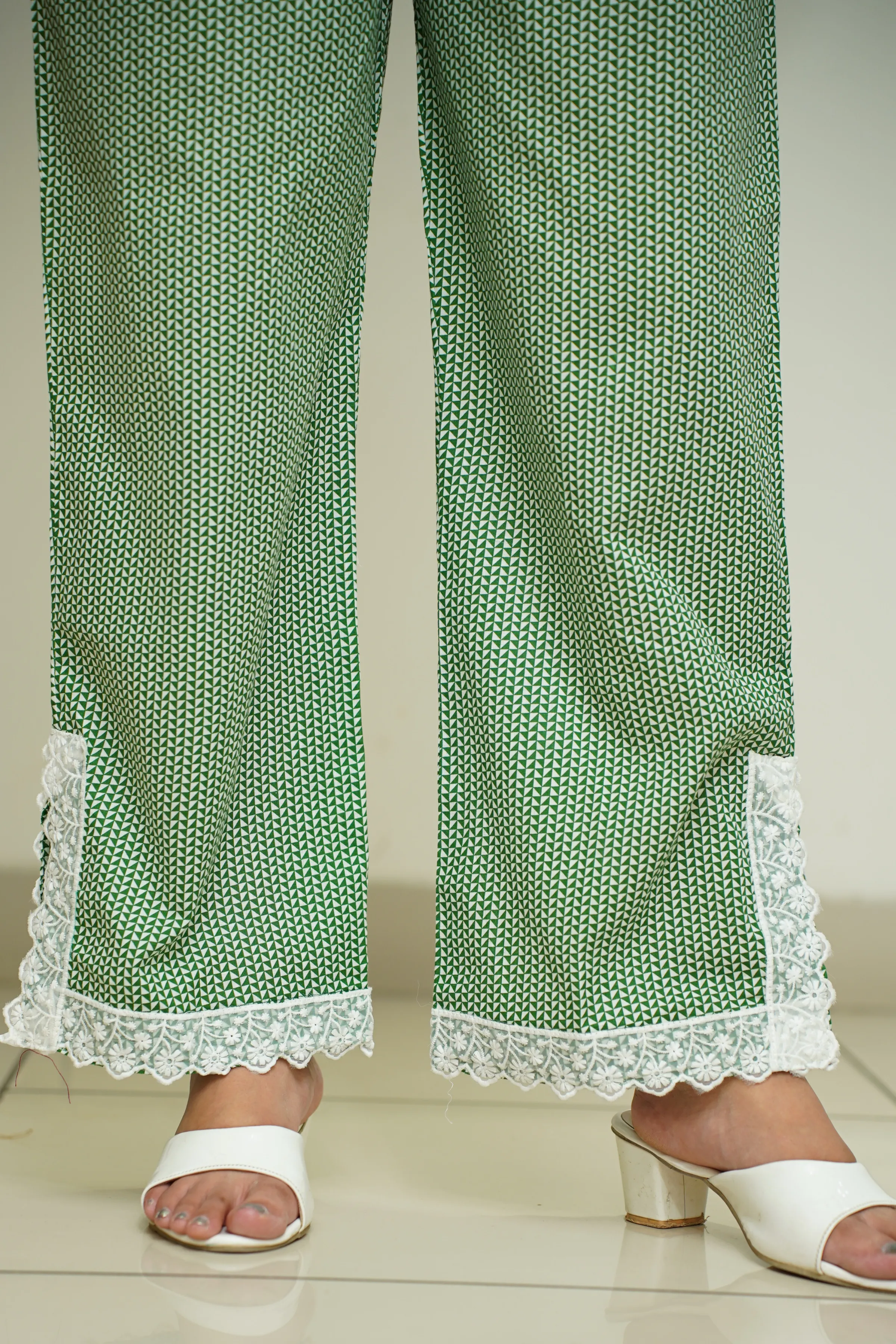 Green Printed Detailed Cotton Pants