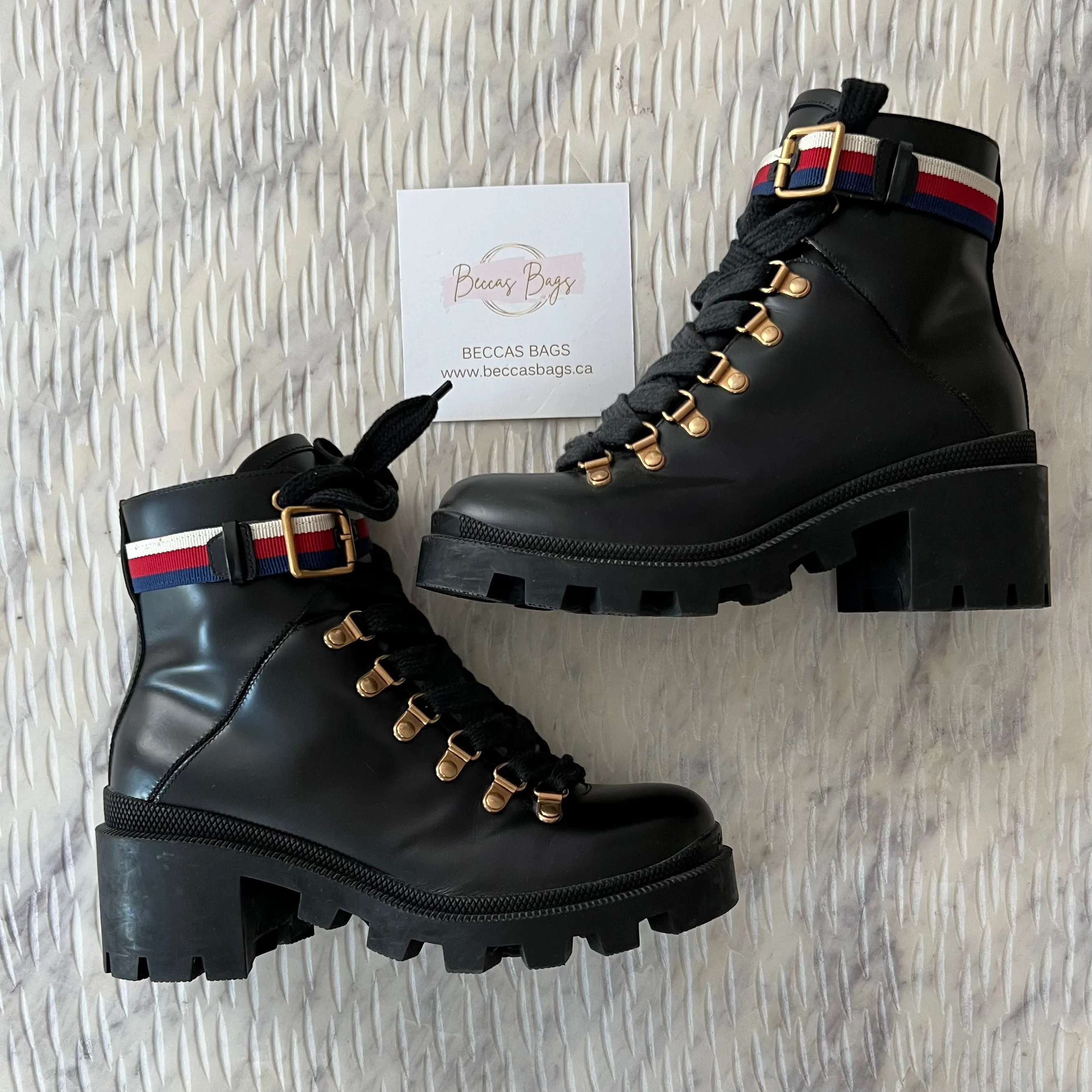 GUCCI Black Leather Sylvie Boots