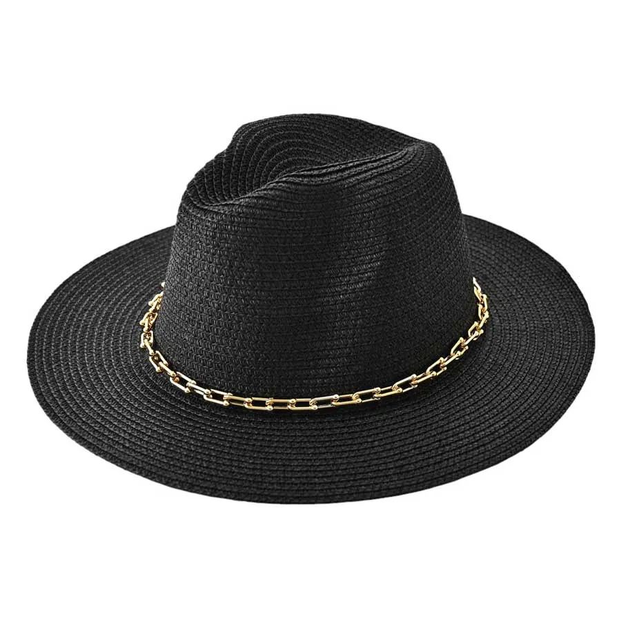 Hardware Chain Band Pointed Straw Hat