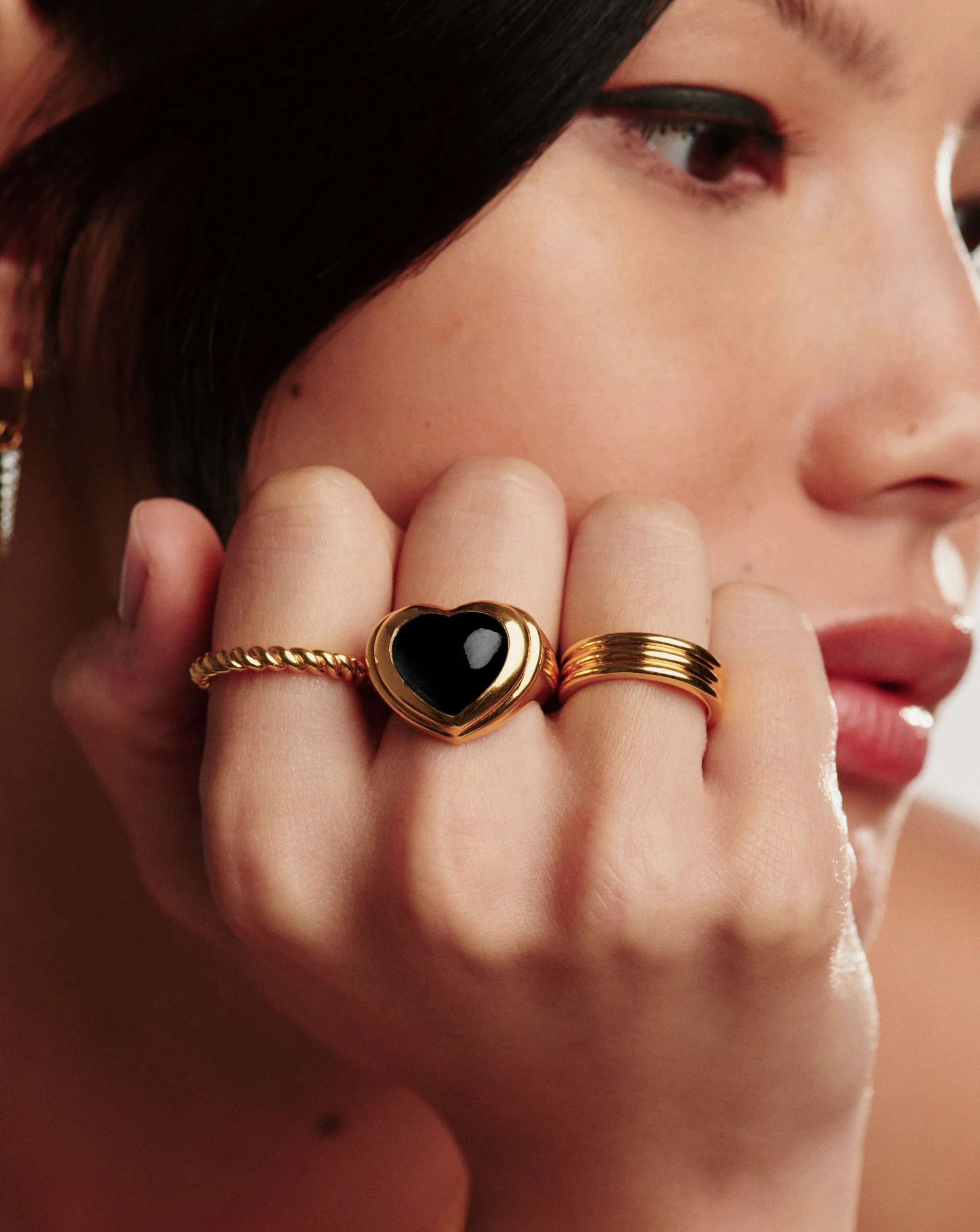 Jelly Heart Gemstone Ring | 18ct Gold Plated/Black Onyx