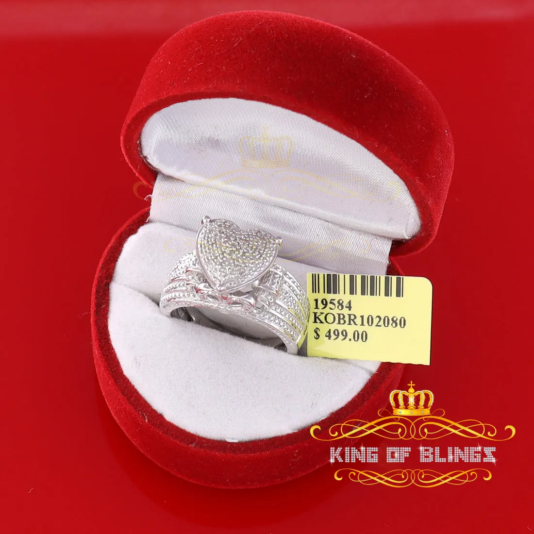 King Of Bling's Real Diamond 0.20 CT White 925 Sterling Silver Womens Promise Heart Ring Size 7