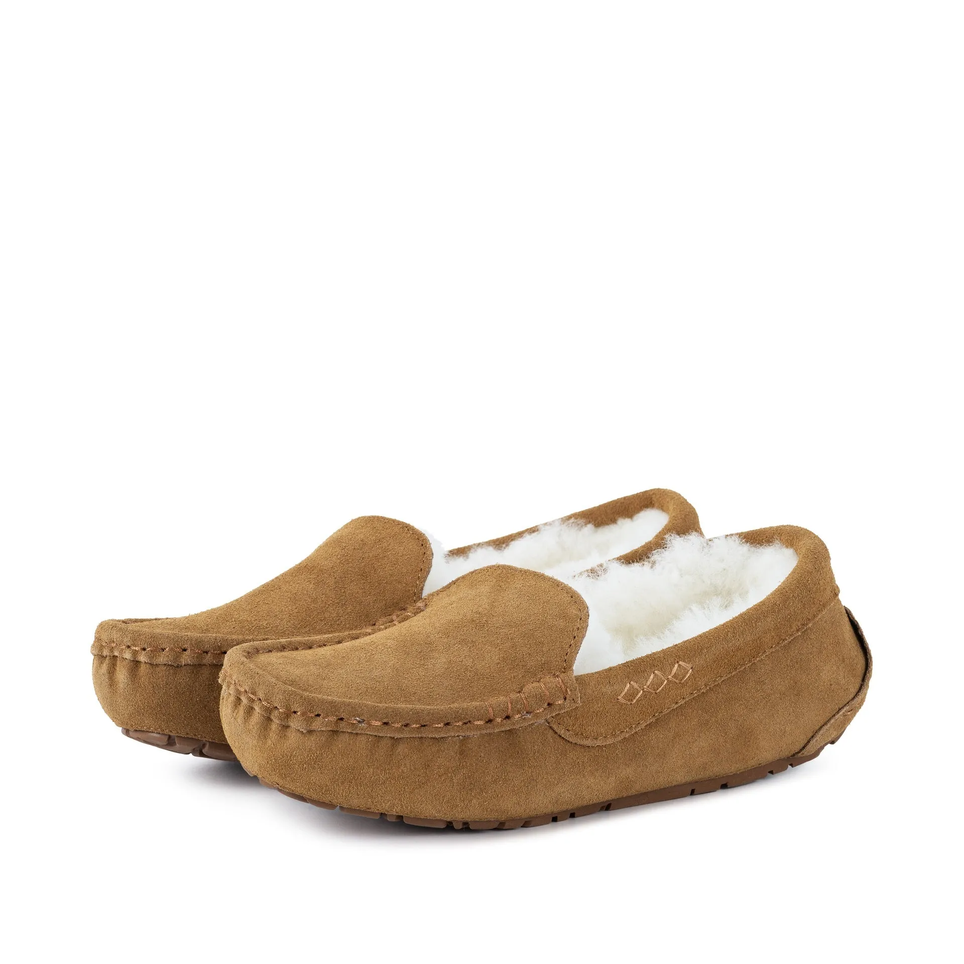 Ladies Evelyn Grey Tan Sheepskin Moccasin