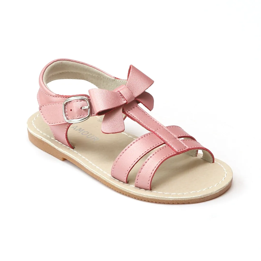 L'Amour Girls T-Strap Bow Sandals