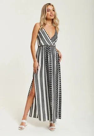 Liquorish Aztec Jacquard Maxi Dress In White And Black