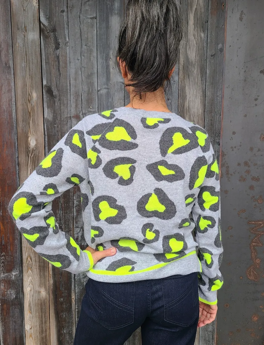 Lucy Leopard  Crew Sweater Super Grey/Derby Grey