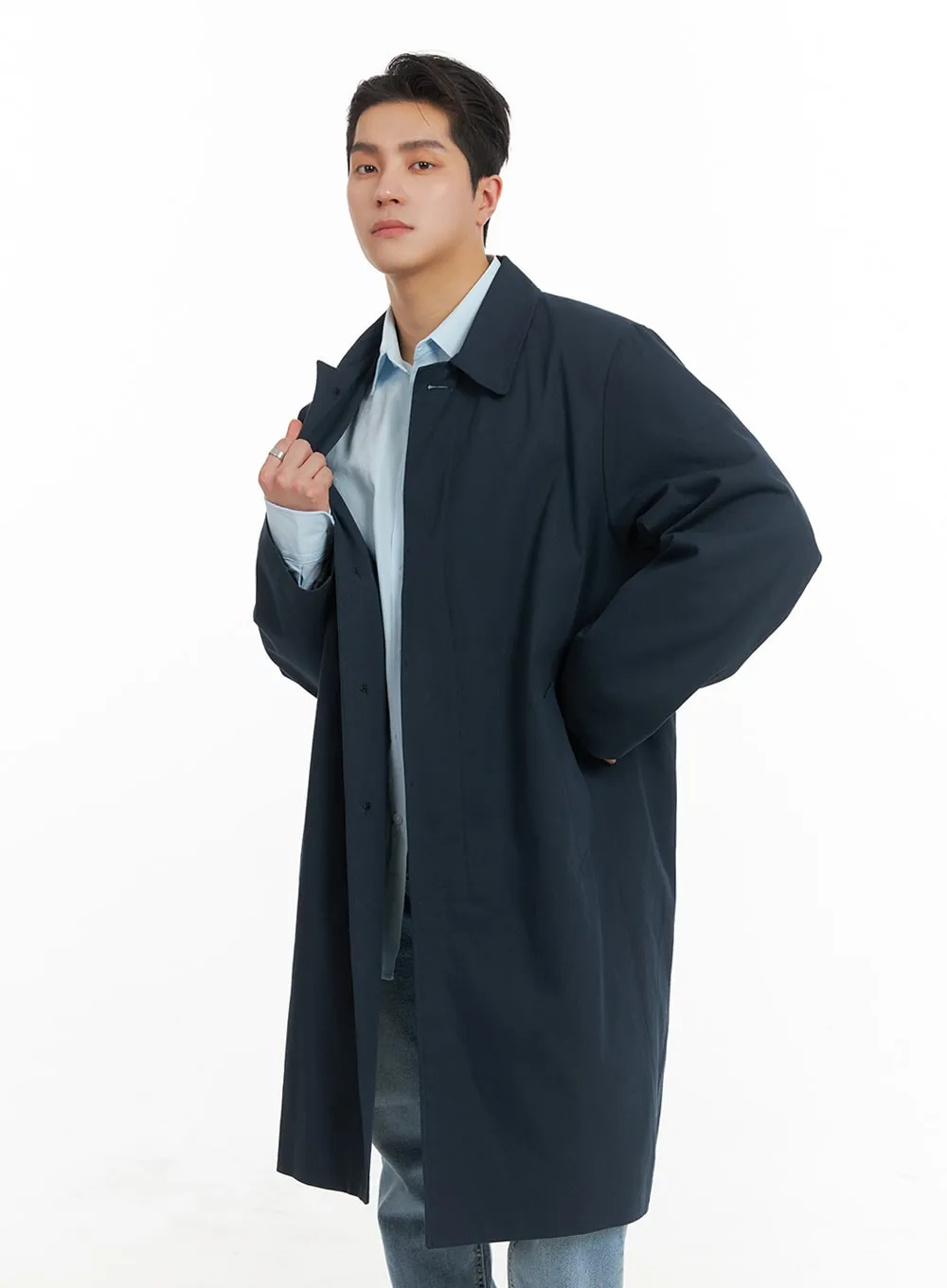 Men's Solid Cotton Trench Coat IA401