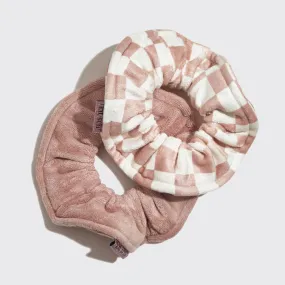 Microfiber Quick-Dry Towel Scrunchie 2PC- Terracotta Checker