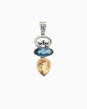 North Shore Double Stone Pendant with Petroglyph - Citrine/London Blue Topaz