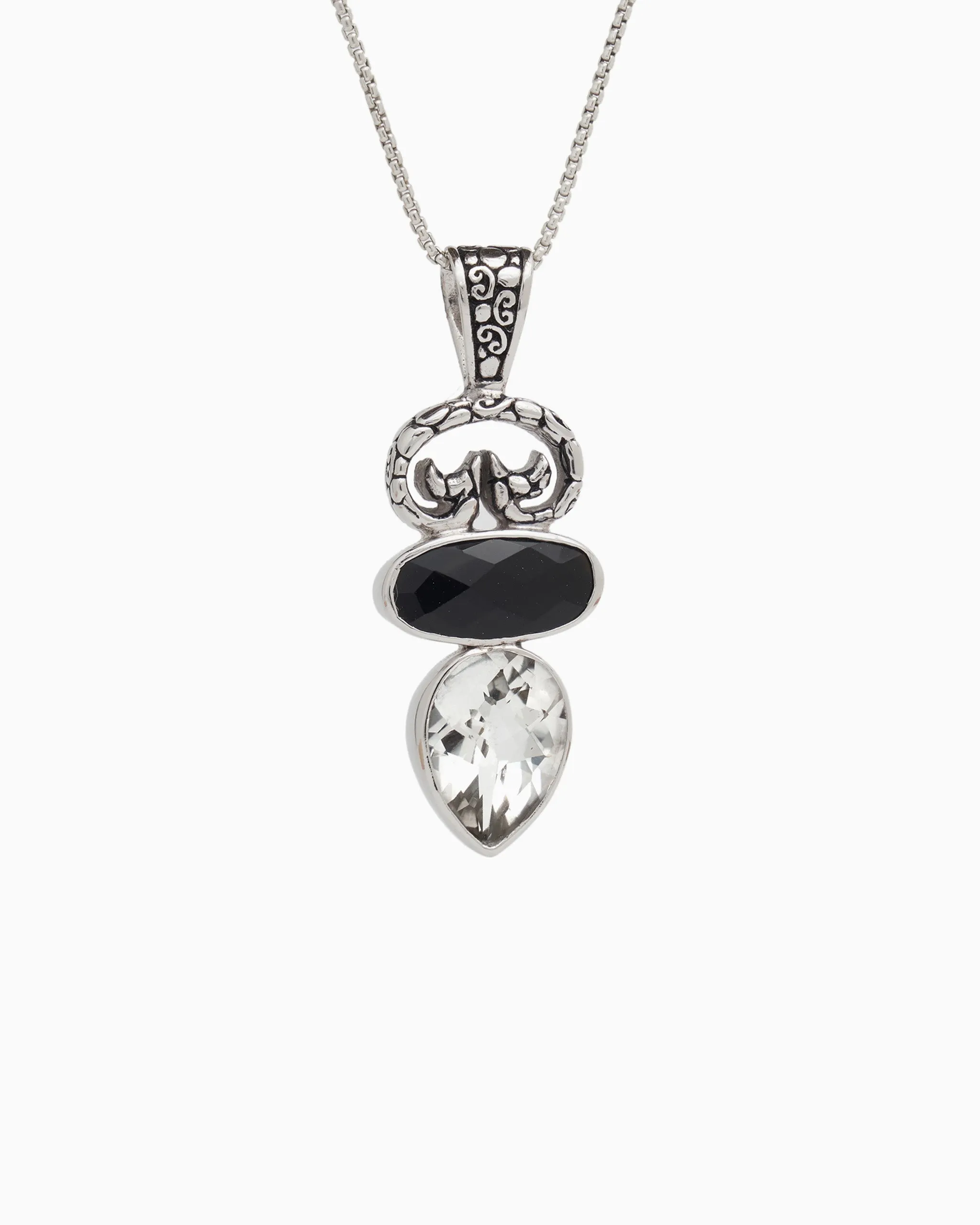 North Shore Double Stone Pendant with Petroglyph - White Topaz/Black Onyx