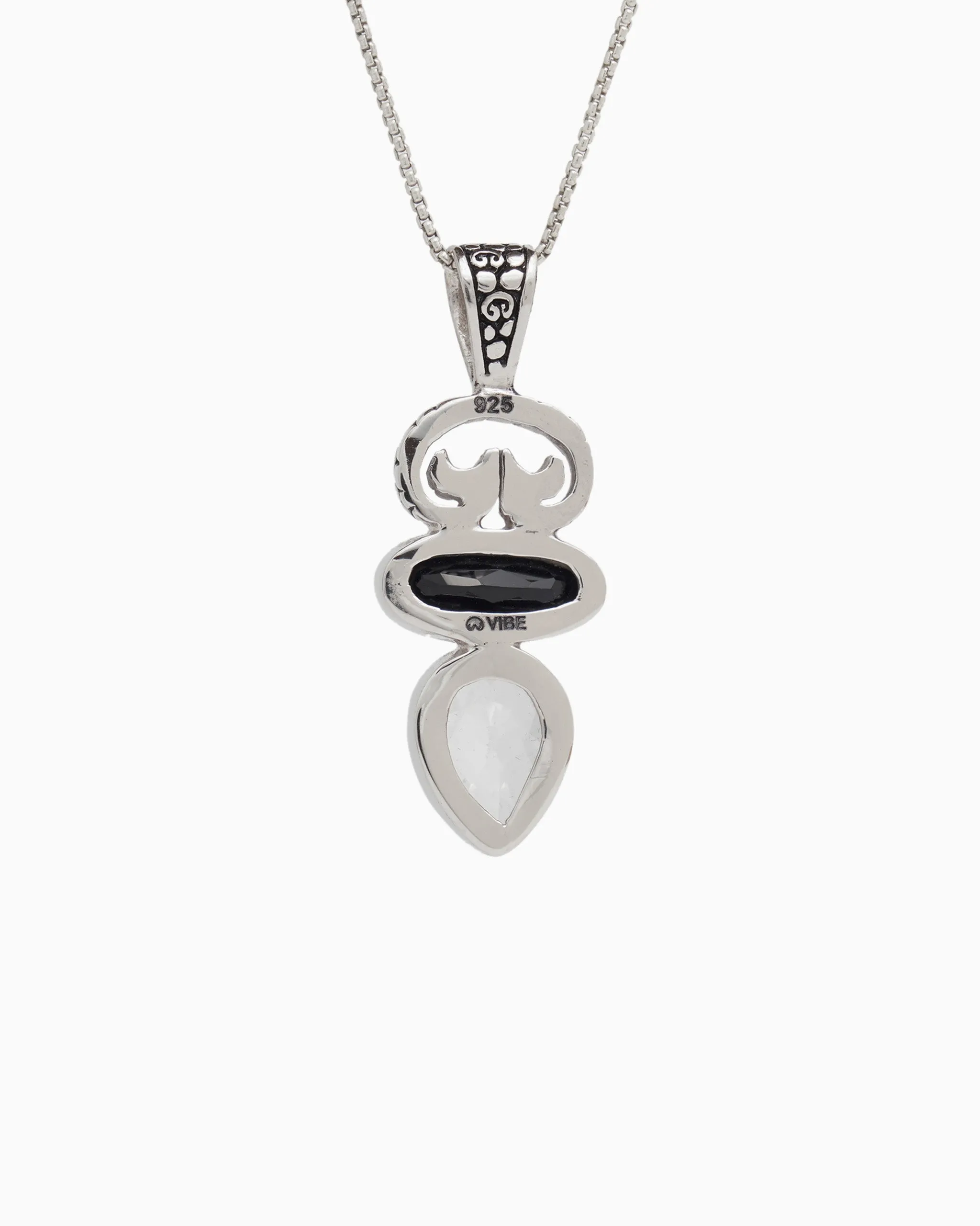 North Shore Double Stone Pendant with Petroglyph - White Topaz/Black Onyx