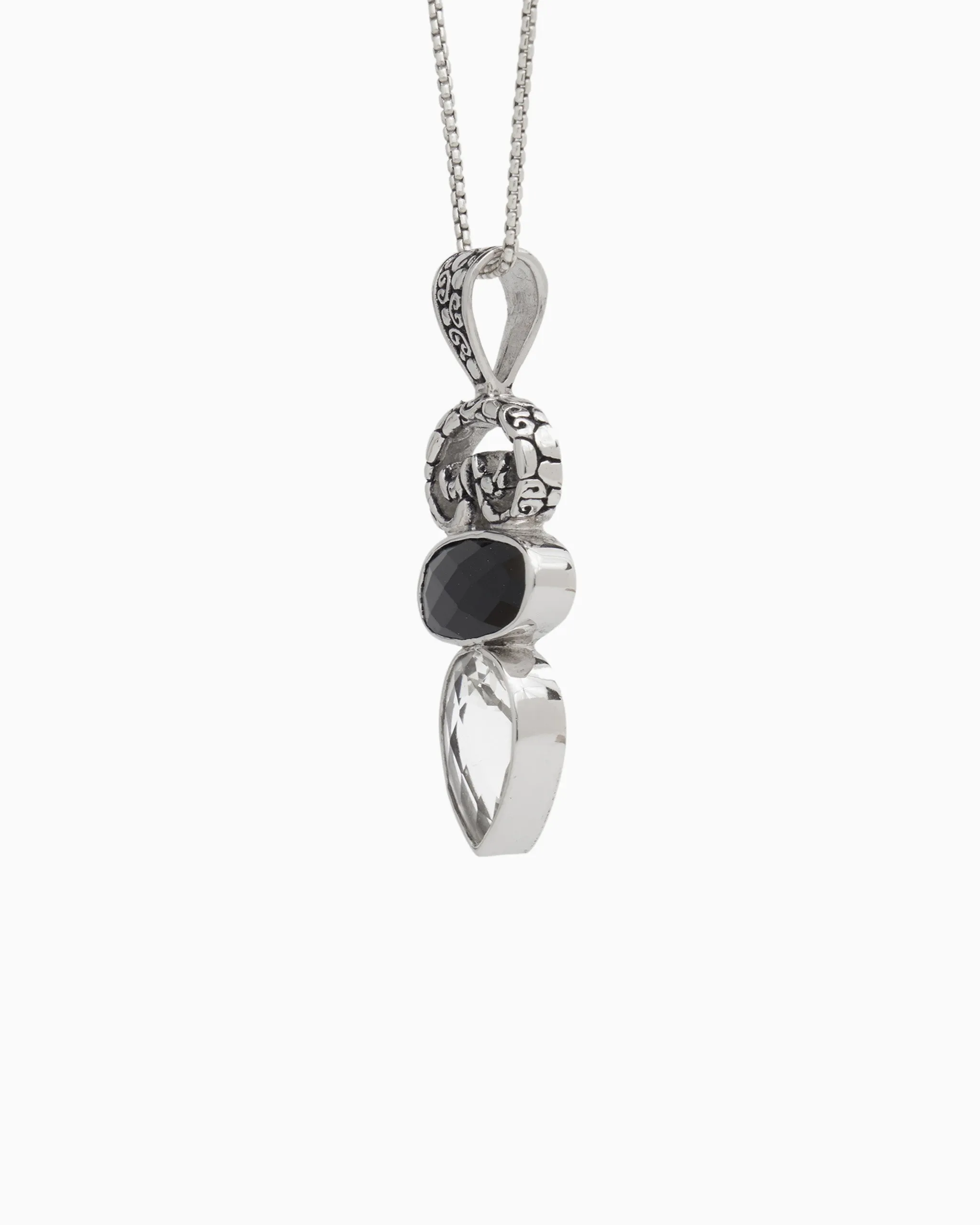 North Shore Double Stone Pendant with Petroglyph - White Topaz/Black Onyx