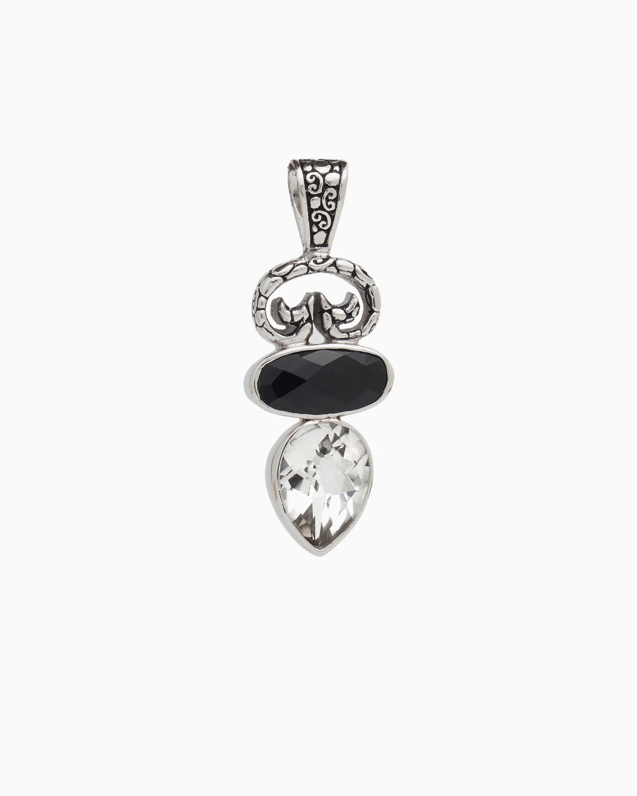 North Shore Double Stone Pendant with Petroglyph - White Topaz/Black Onyx