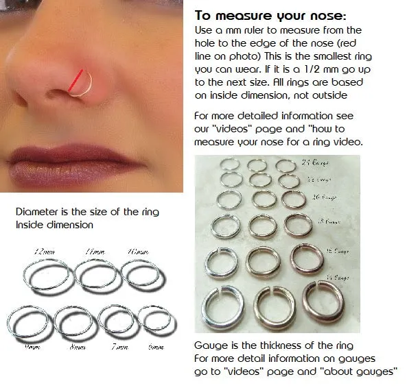 Nose Ring Plain with Hook - Choose Your Metal, Choose Your Size