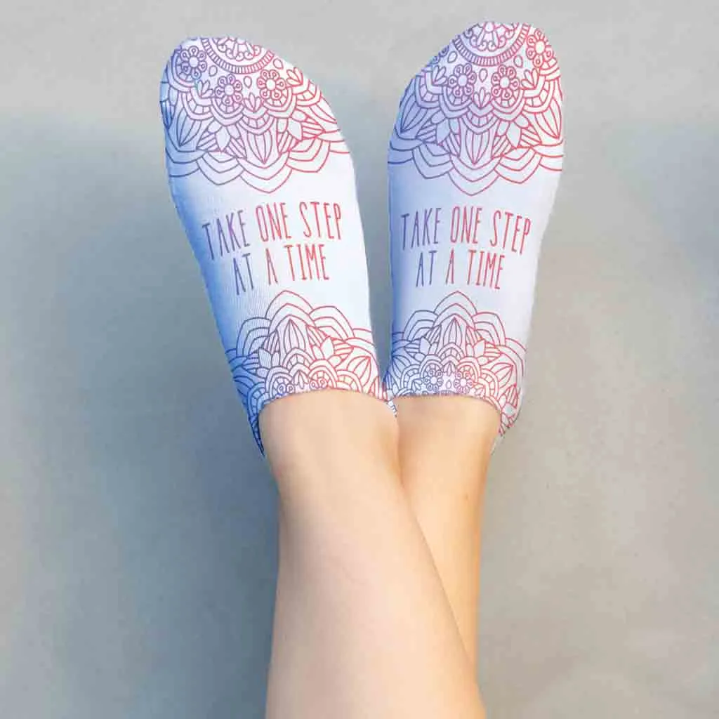 One Step at a Time Inspirational Design Printed on Socks