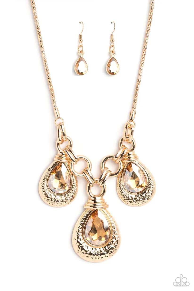 Paparazzi Built Beacon Gold Necklace & Earring Set