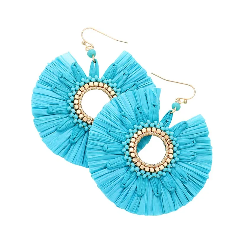 Raffia Trimmed Open Circle Dangle Earrings