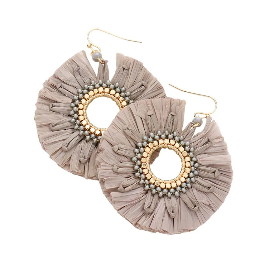 Raffia Trimmed Open Circle Dangle Earrings