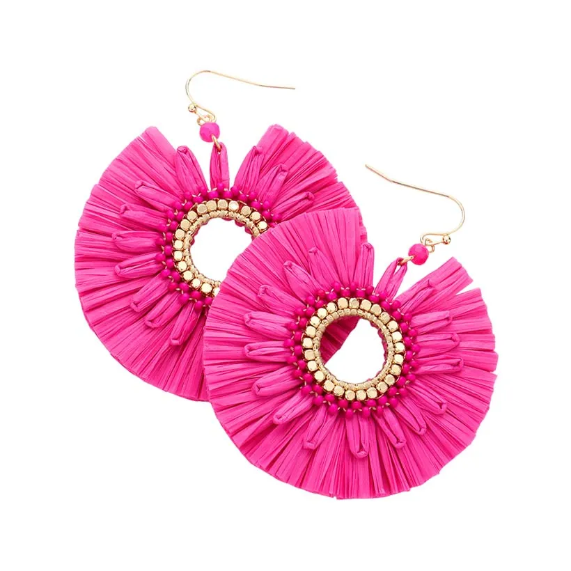 Raffia Trimmed Open Circle Dangle Earrings