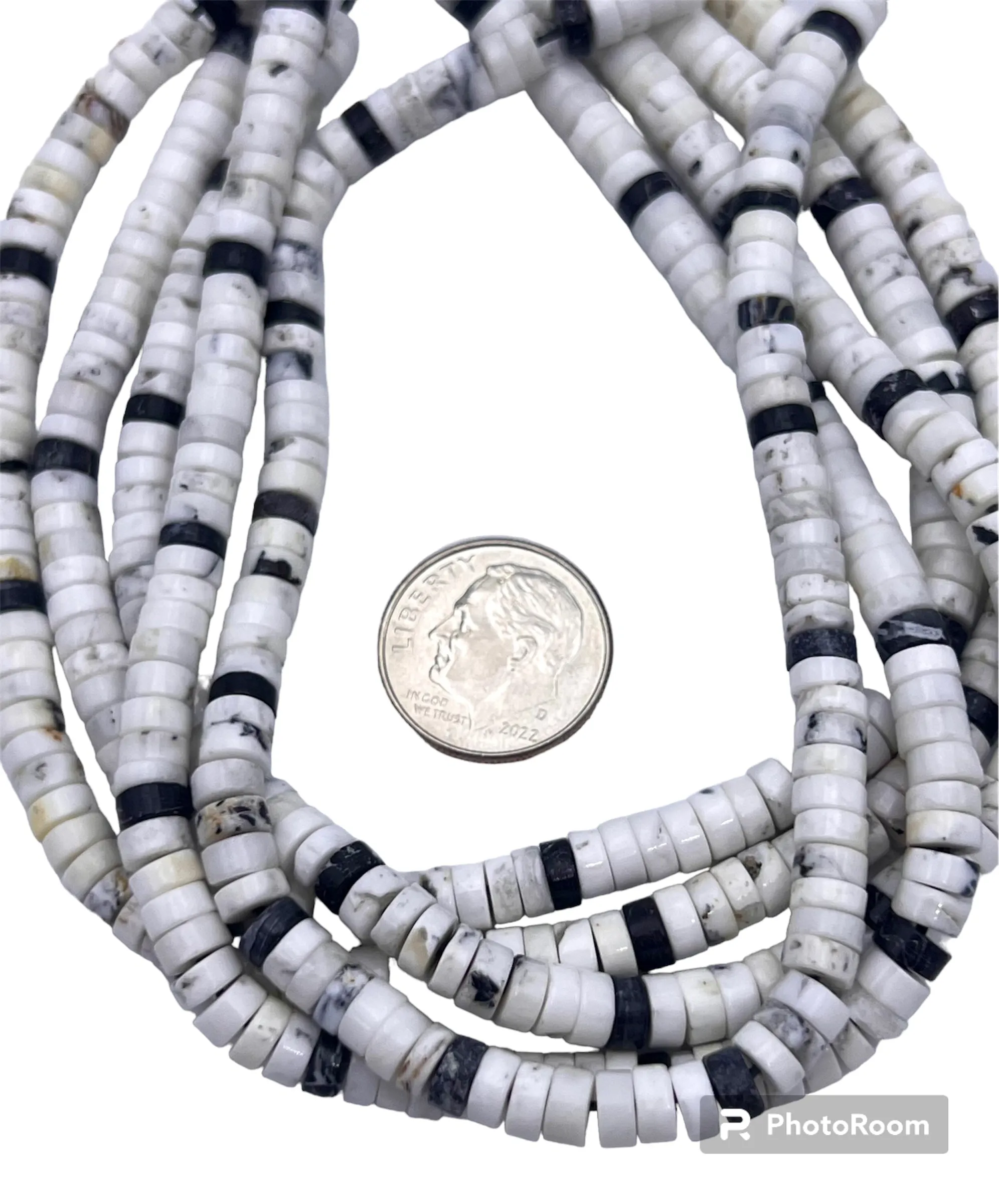 RARE High Quality White Buffalo 5mm Medium Heishi Beads, sold in 9 inch Strands