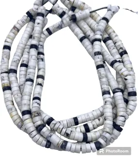 RARE High Quality White Buffalo 5mm Medium Heishi Beads, sold in 9 inch Strands