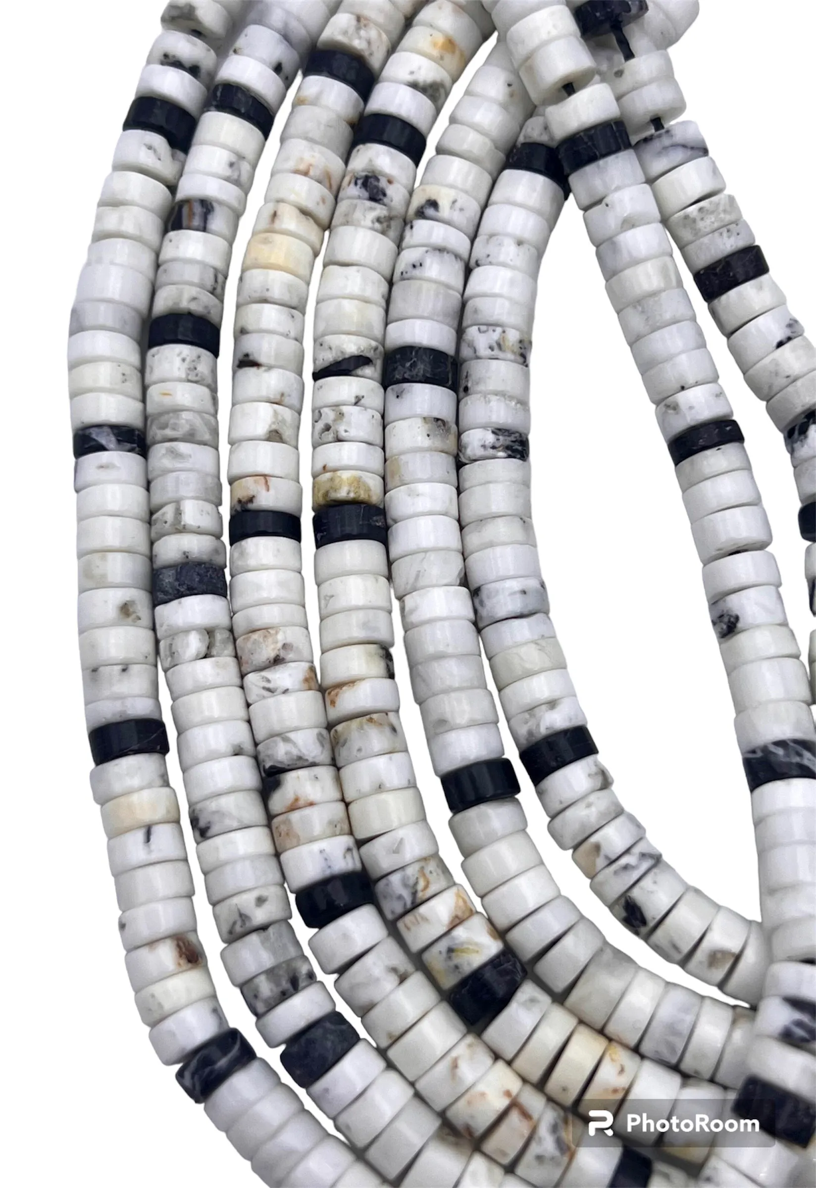 RARE High Quality White Buffalo 5mm Medium Heishi Beads, sold in 9 inch Strands