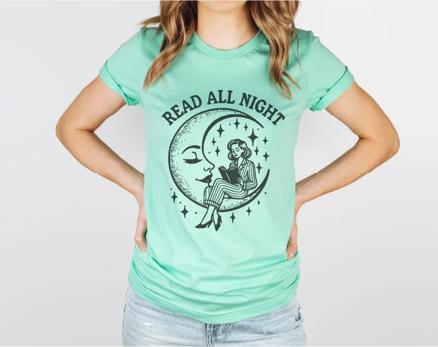 Read All Night Moon Bella Canvas Tees