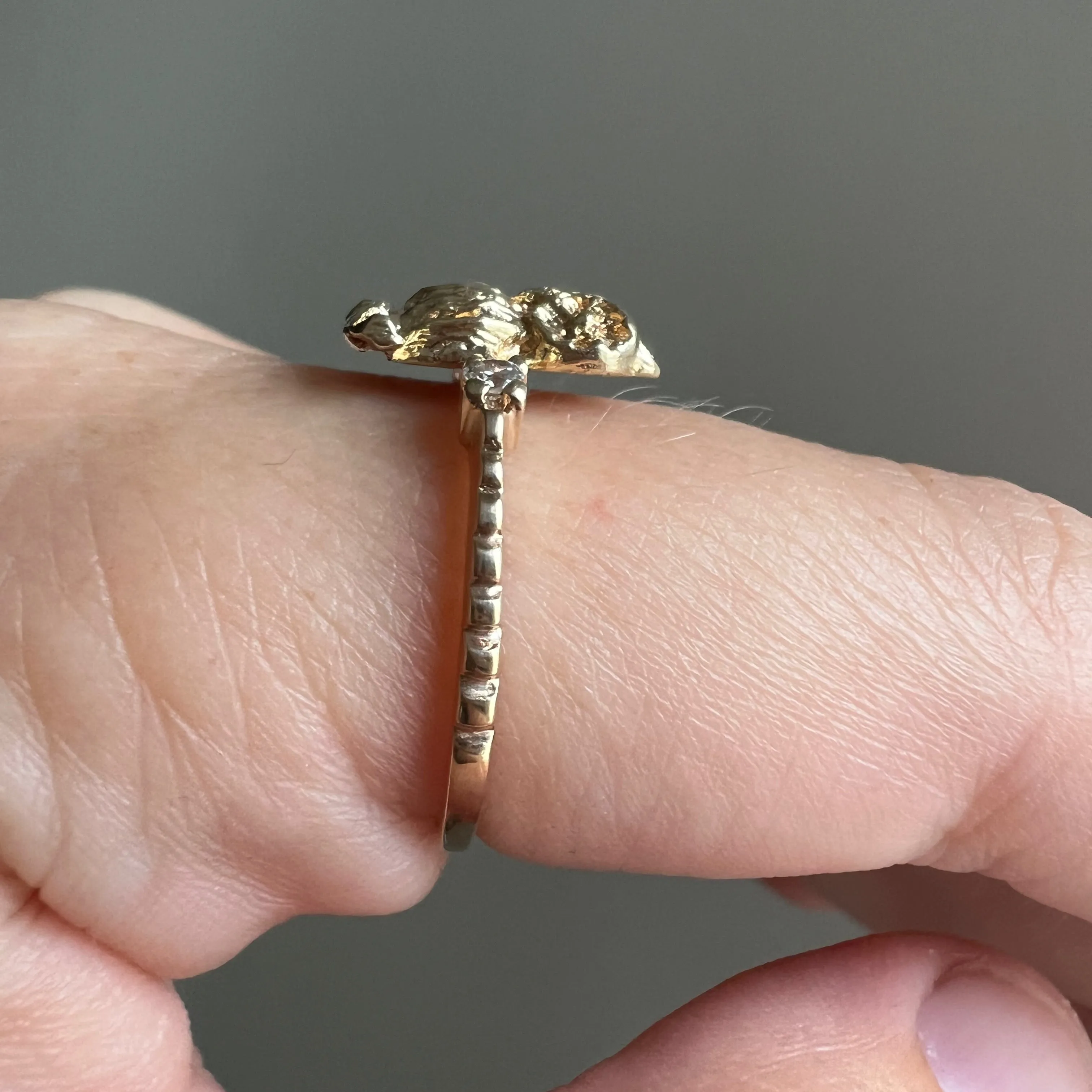 reimagined V I N T A G E // stackable bird / 14k and diamond owl conversion ring / size 7