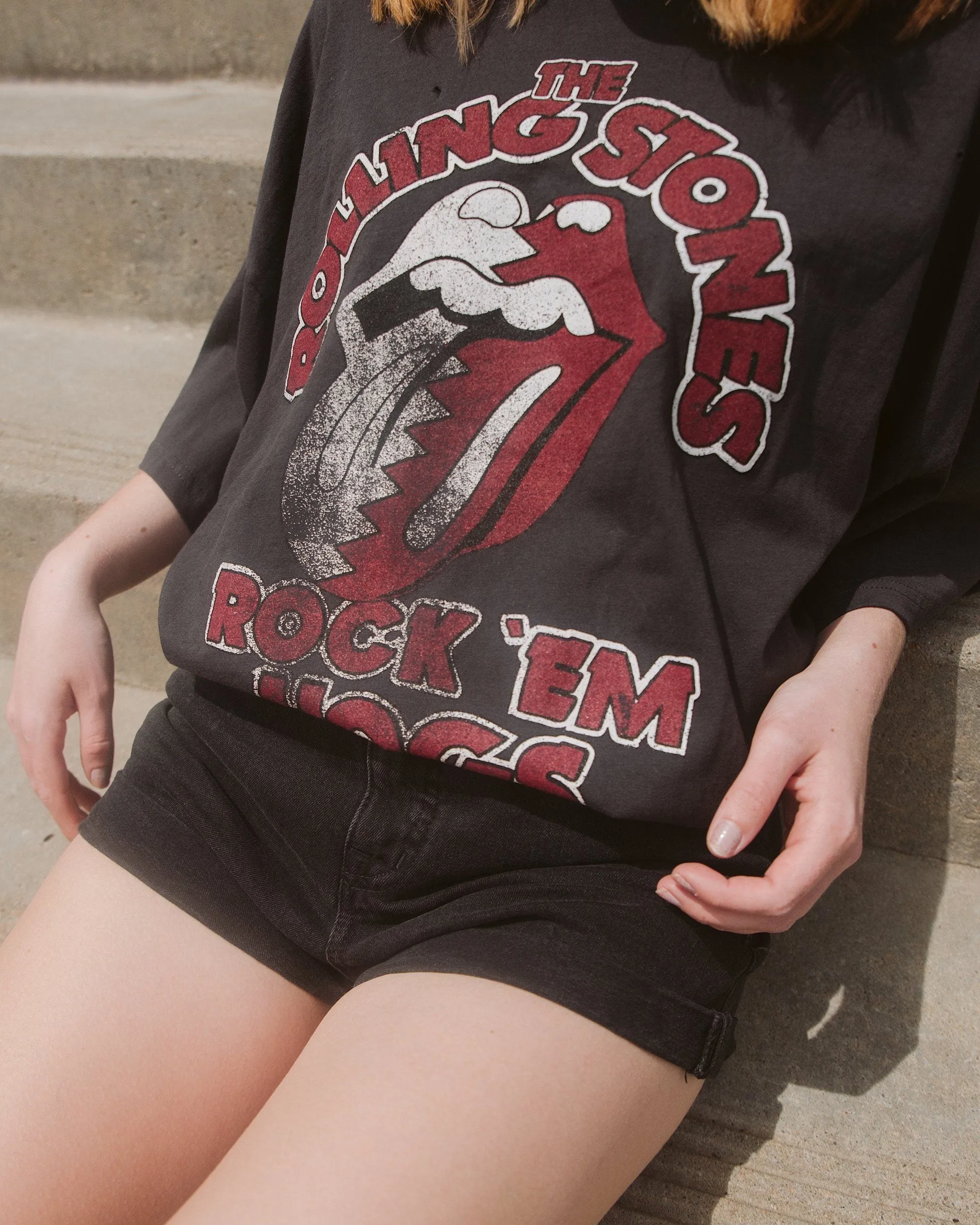 Rolling Stones Rock Em Hogs Off Black Oversized Tee