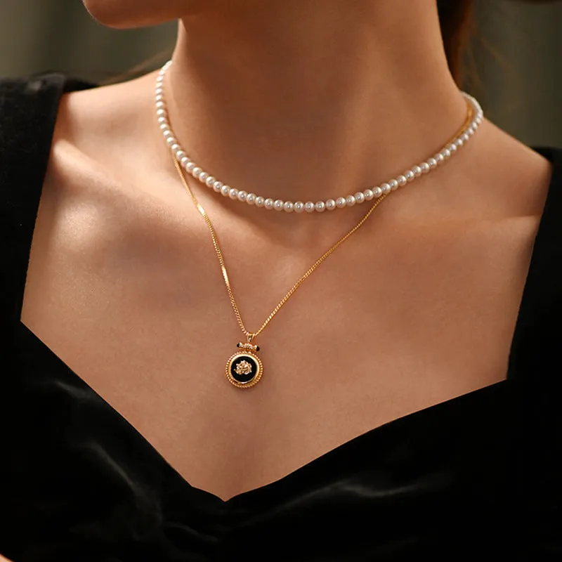 Rose Black Agate Necklace Gold Vermeil