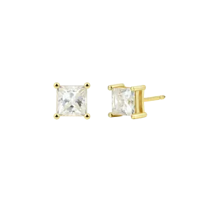 Solid Gold Princess Cut Stud Earring