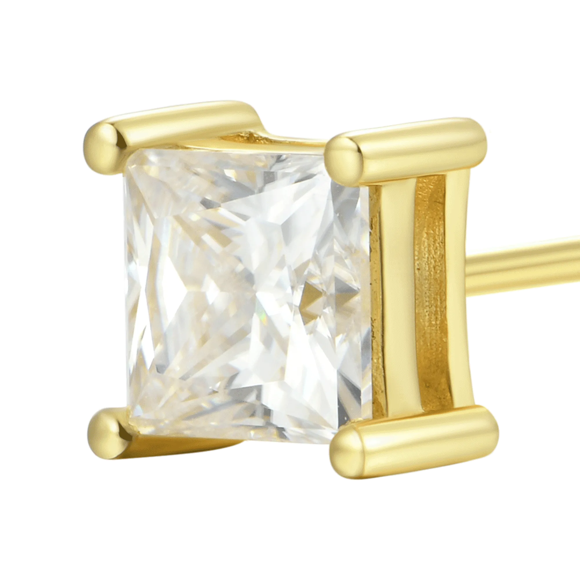 Solid Gold Princess Cut Stud Earring