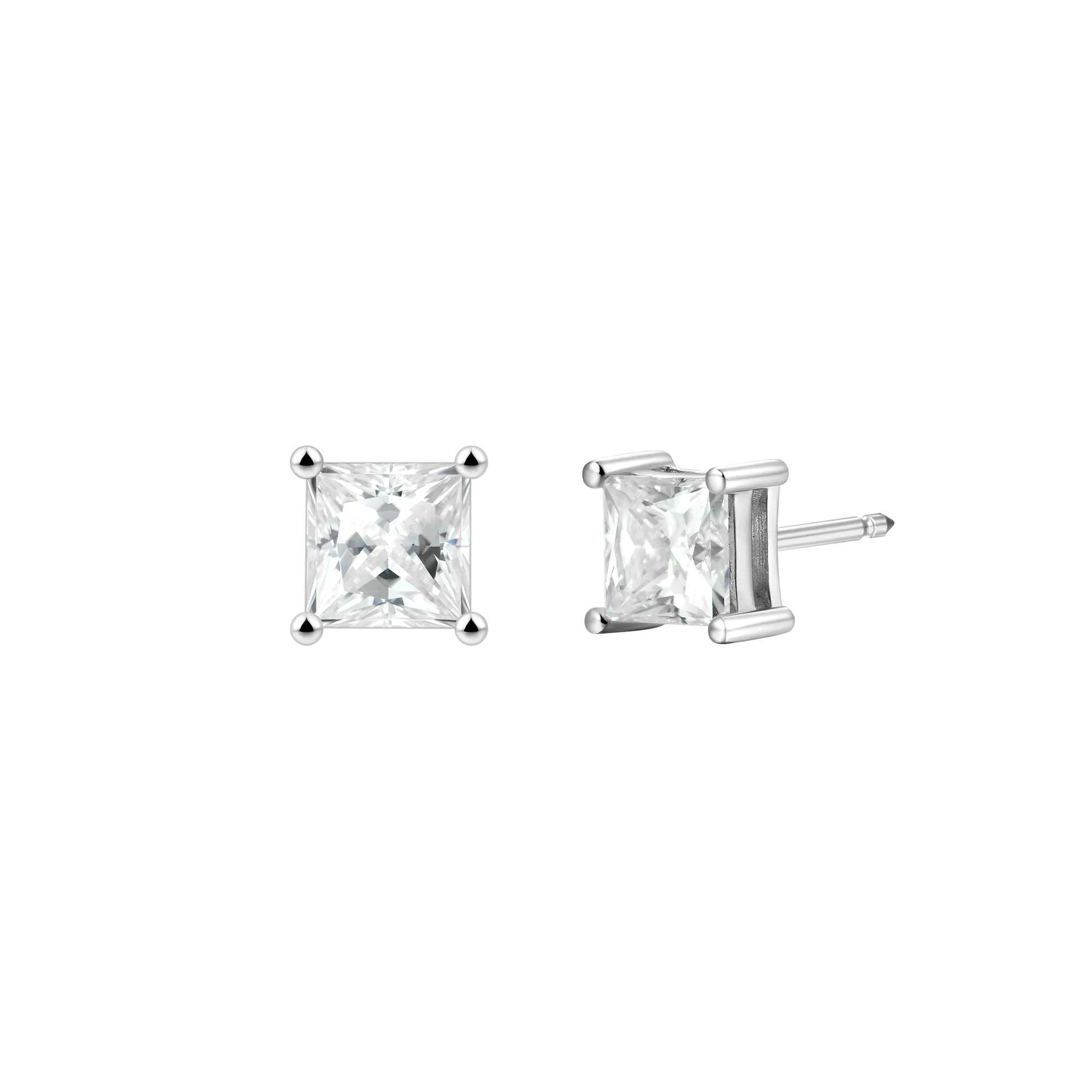 Solid Gold Princess Cut Stud Earring