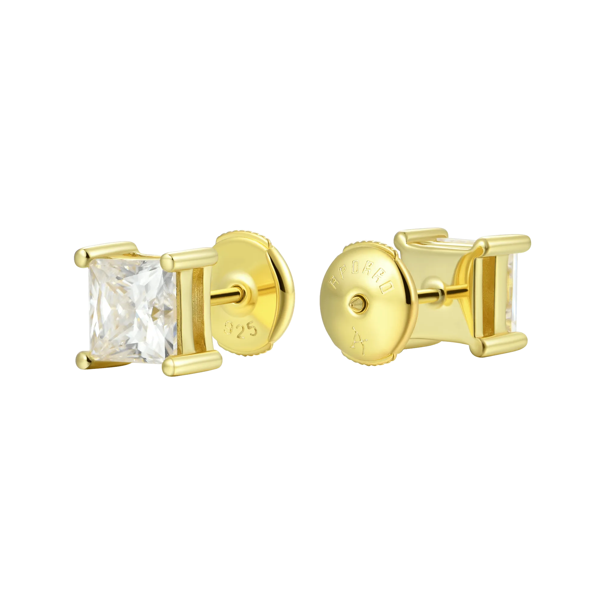 Solid Gold Princess Cut Stud Earring