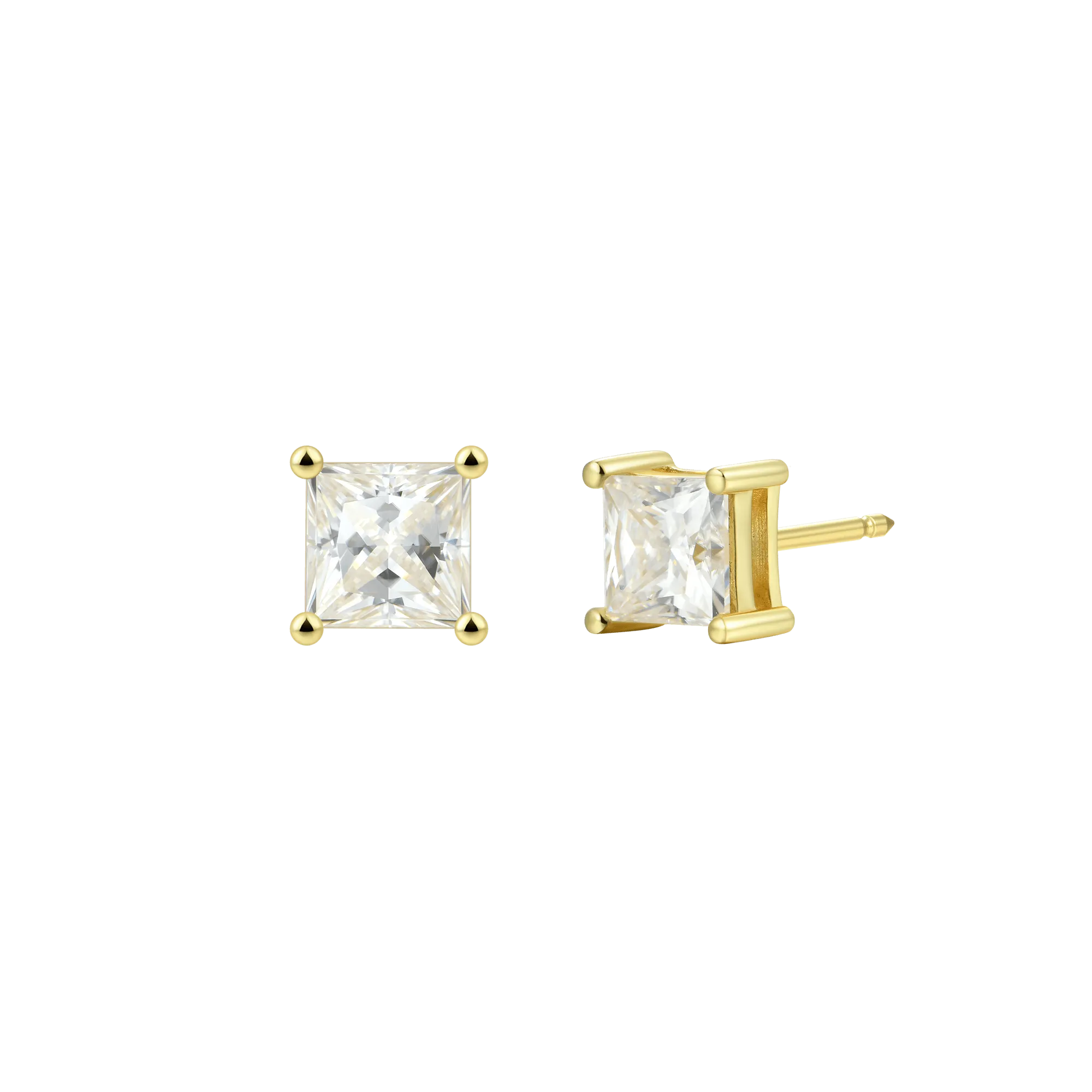 Solid Gold Princess Cut Stud Earring