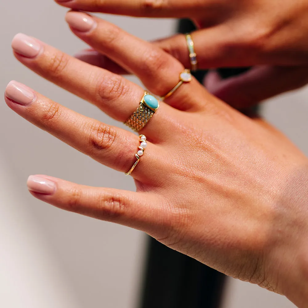 Solid Gold Twisted Pearl Ring