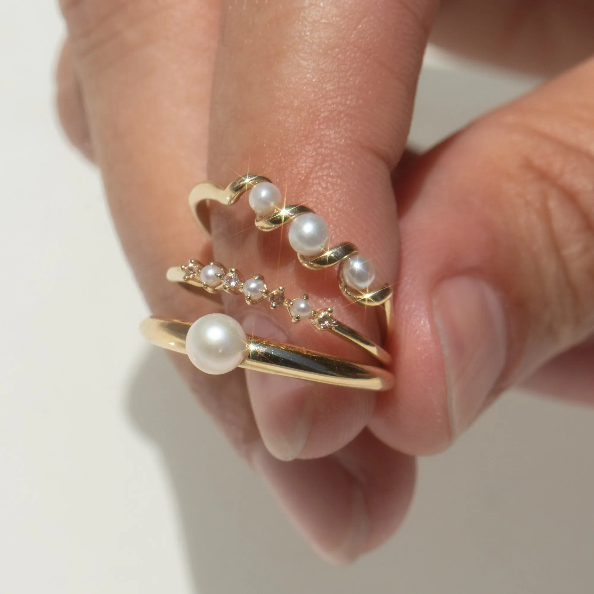 Solid Gold Twisted Pearl Ring