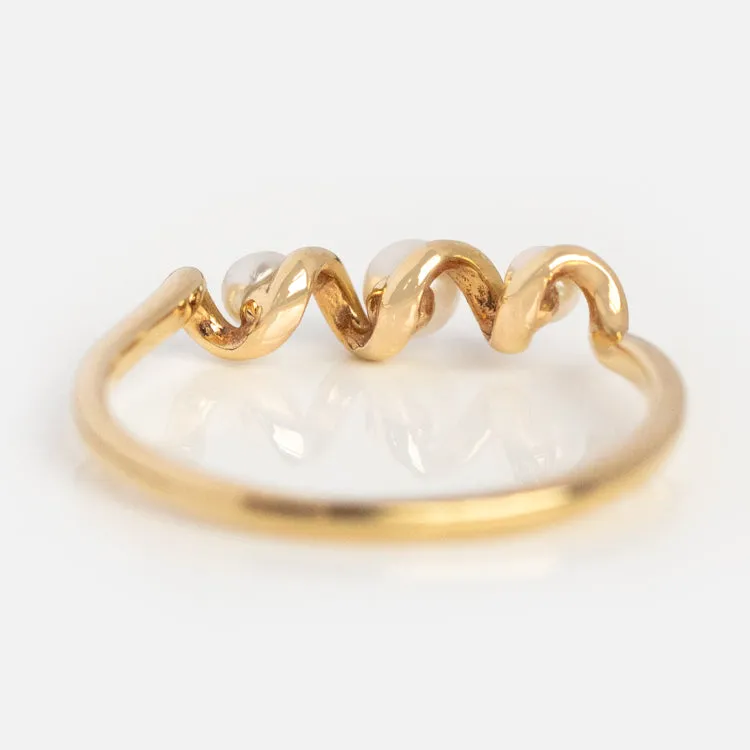 Solid Gold Twisted Pearl Ring