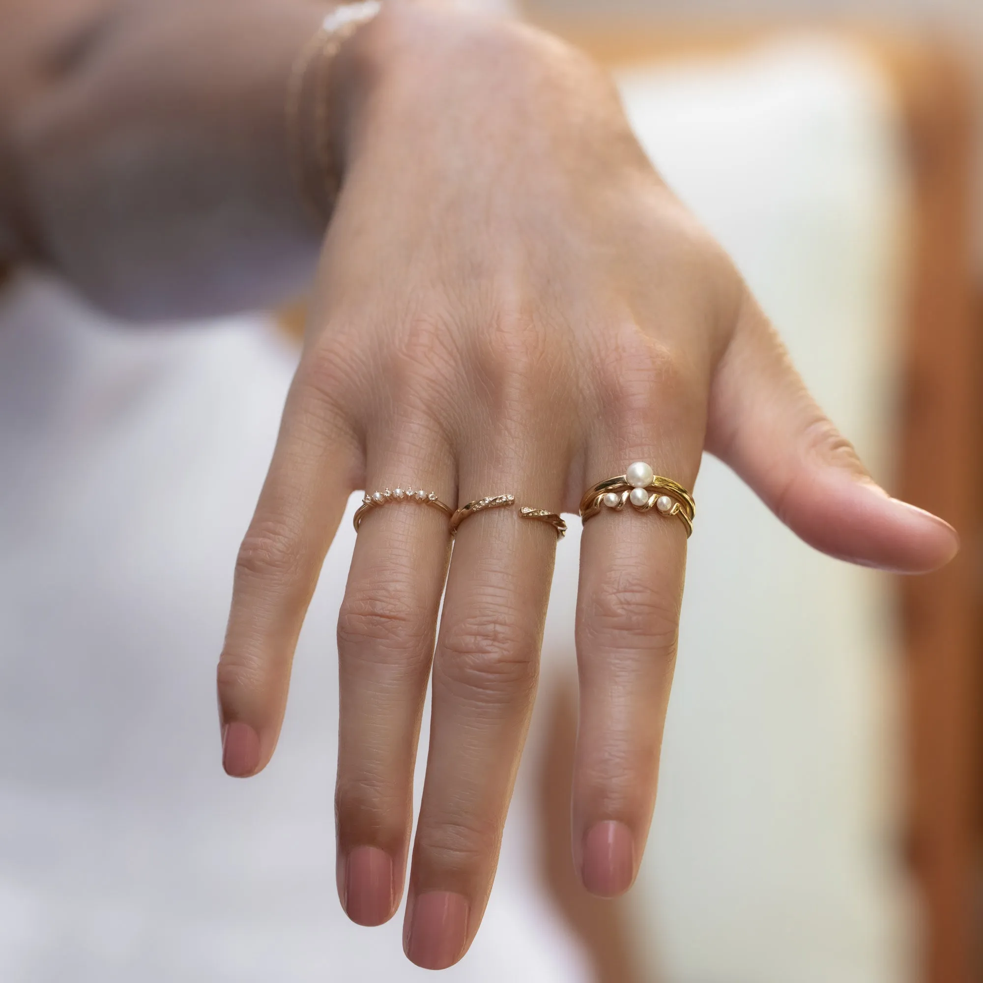 Solid Gold Twisted Pearl Ring