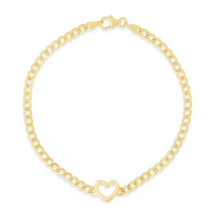 Solid Outline Heart Cuban Link Bracelet