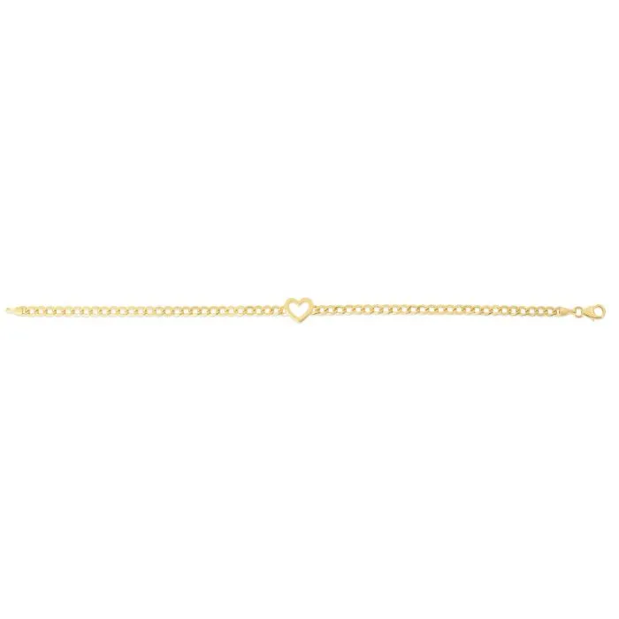 Solid Outline Heart Cuban Link Bracelet