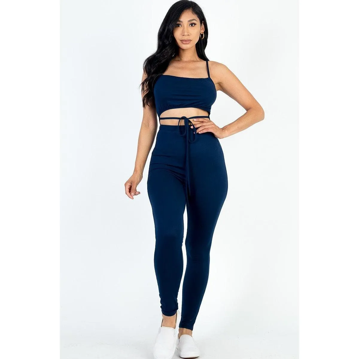 Solid Tie Front Cut Out Jumpsuit