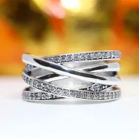 Sparkling & Polished Lines Entwined Ring 190919CZ